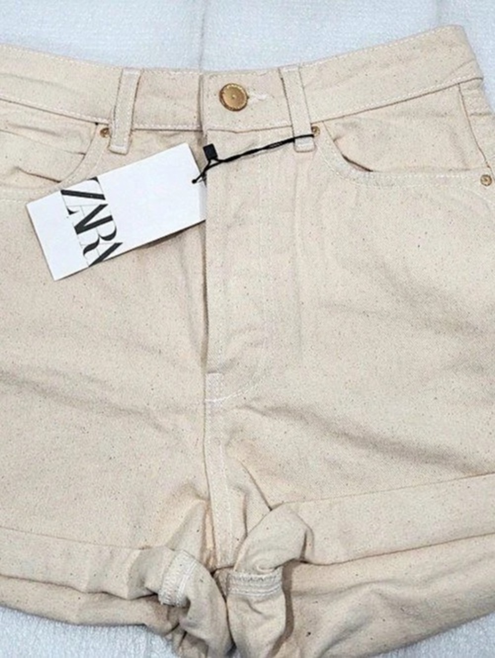 Zara Mom Short High Rise Shorts in Beige Waist 2